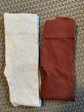 Ribbed Seamless Leggings - feather Gray and Brown